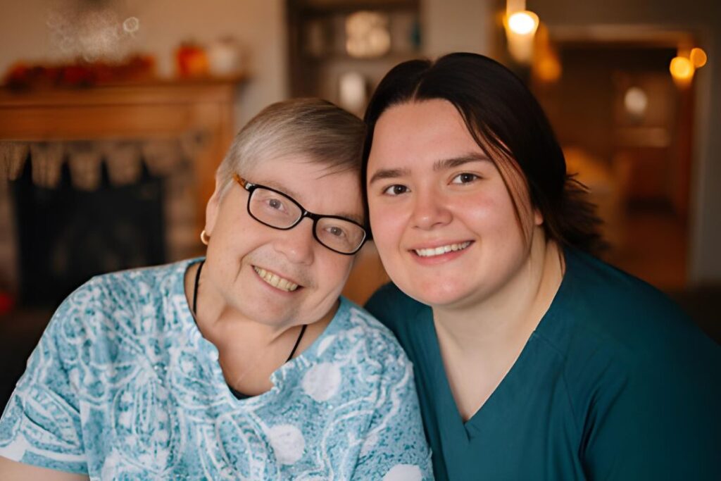 Joyful Moment Between Resident and Caregiver